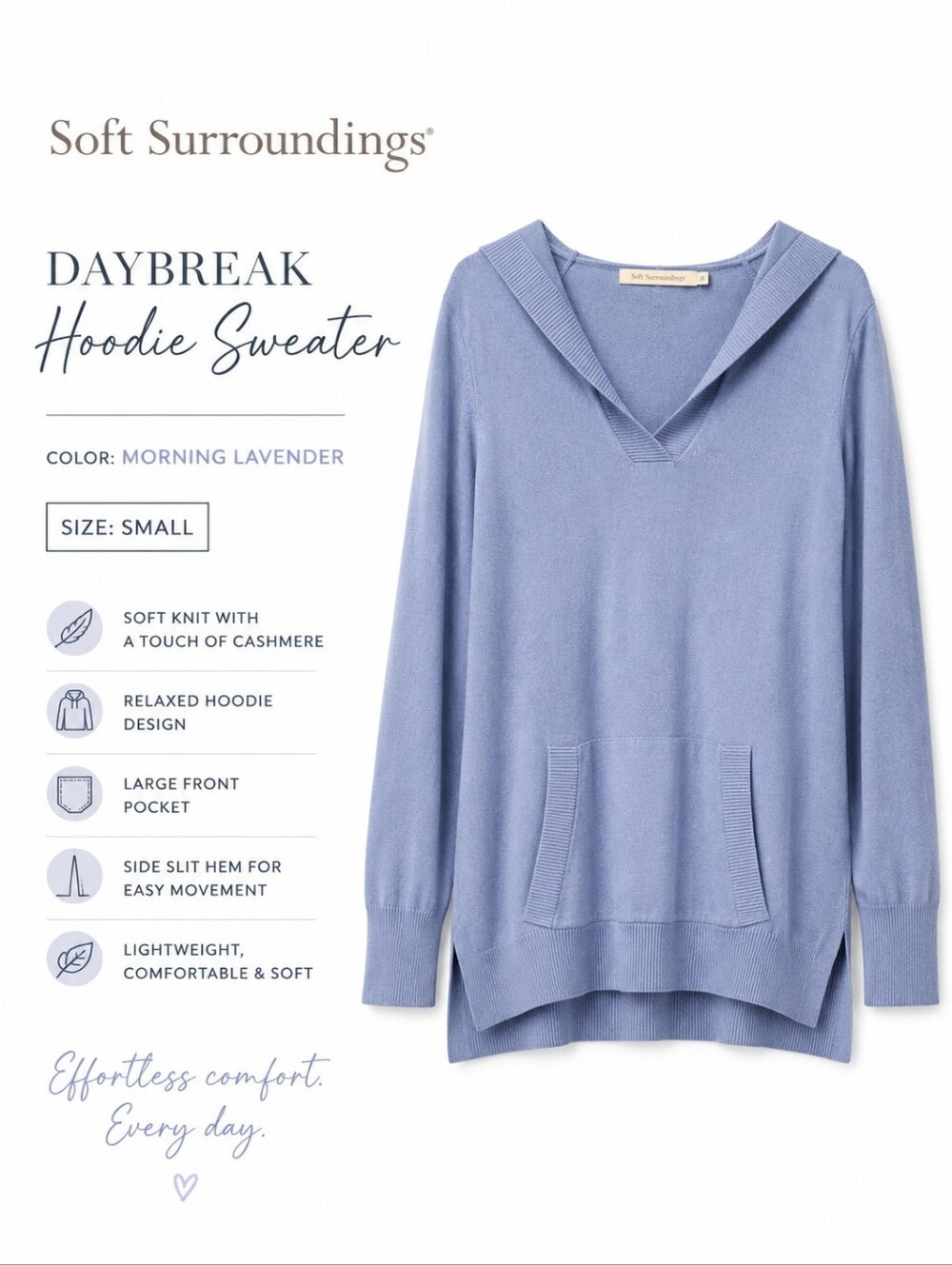 Soft Surroundings Daybreak Hoodie Sweater – Morning Lavender | Size Small